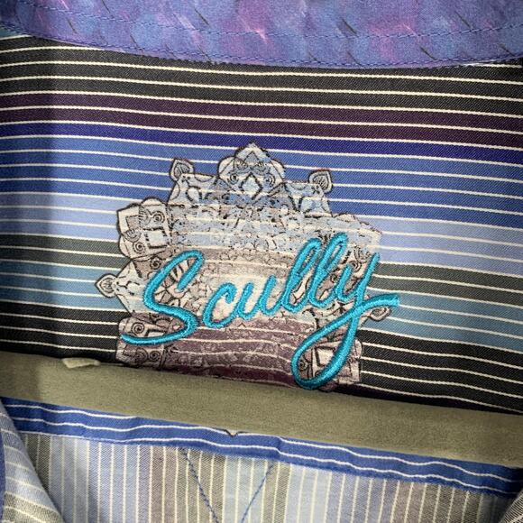 Scully Shirt Men XXL Blue Striped Print Long Sleeve Pearl Button Up Colorful - Picture 3 of 10